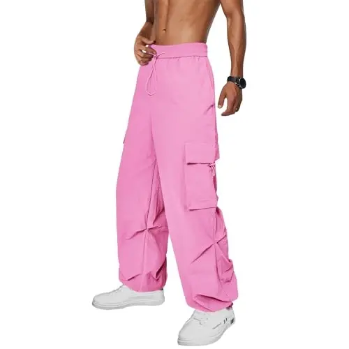 Zando Cargo Pants for Men Baggy Joggers Parachute Pants Waterproof Hiking with Pockets Drawstring Trouser 