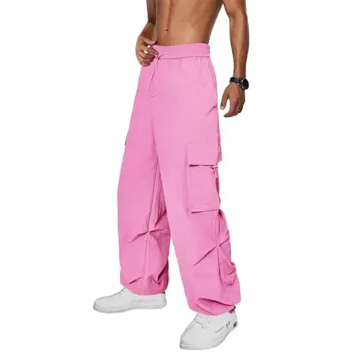 Zando Cargo Pants for Men Baggy Joggers Parachute Pants Waterproof Hiking with Pockets Drawstring Trouser - Zando
