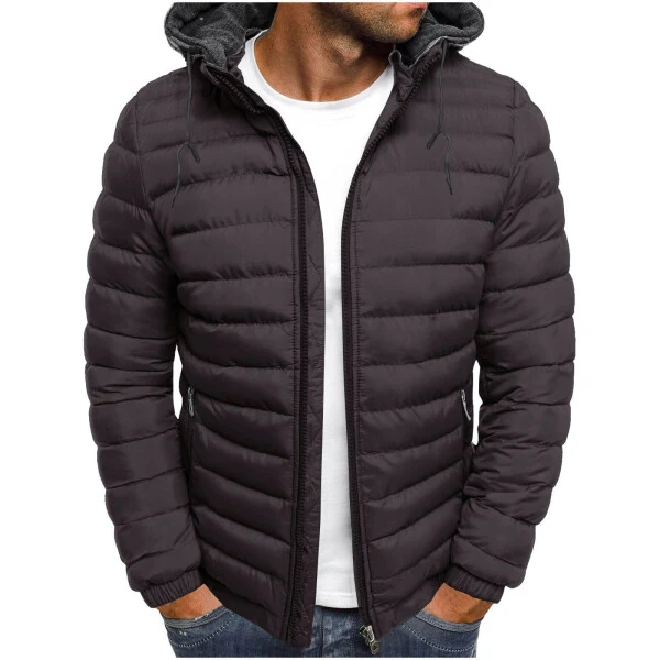 Zpanxa Mens Winter Coats Men's Solid Color Hooded Jacket Cotton Padded Jacket Fashion Cotton Padded Jacket Men's Warm Cotton Padded Jacket- - 1