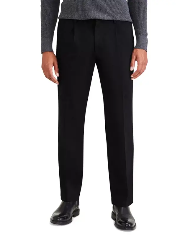 Men's Signature Classic Fit Pleated Iron Free Pants with Stain Defender - Beautiful Black - 1