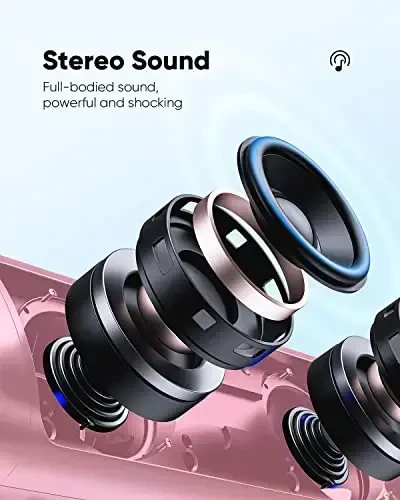 Bluetooth Speaker Stocking Stuffers for Men Women Teens Boys Girls: Portable Wireless, IPX5 Waterproof, White Elephant Gifts for Adults, Up to 20H Playtime, TWS Pair, for Home/Party/Outdoor (Pink) - 2