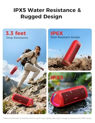BolaButty Bluetooth Speaker Portable Wireless, IPX5 Waterproof, Up to 20H Playtime, TWS Pairing, BT5.3, for Home/Party/Outdoor/Camping/Beach Essentials, Birthday Gift (Red) 