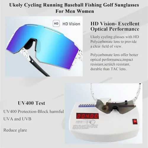 Ukoly Sport Sunglasses for Men and Women,HD PC Lens UV400 Protection | Sun Glasses for Running Cycling Baseball Fishing Golf Hiking,with 1 Lens or 3 Interchangeable Lens - 2