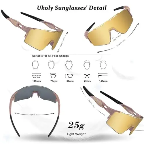 Ukoly Cycling Sunglasses for Men Women with 3 Interchangeable Lenses, Polarized Sports Sunglasses, Baseball Sunglasses - 3