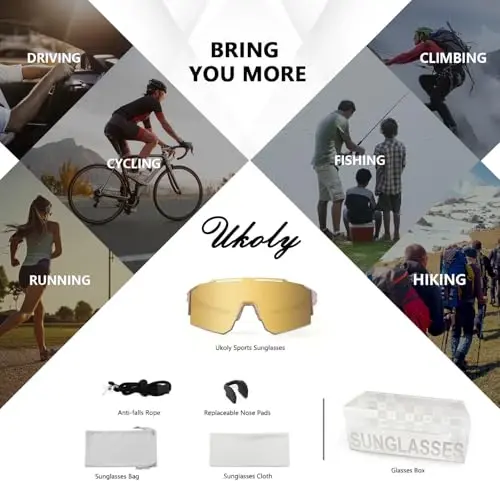 Ukoly Cycling Sunglasses for Men Women with 3 Interchangeable Lenses, Polarized Sports Sunglasses, Baseball Sunglasses - 5