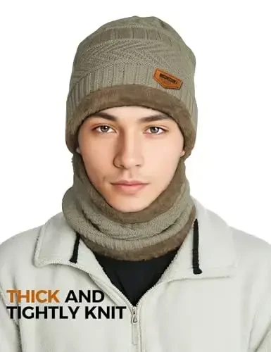 Beanie Hats for Men Women Neck Warmer Cold Weather Gear Men Gift Set for Winter Hat Neck Scarf Guys Face Mask Snow Suits - Beanie (1)