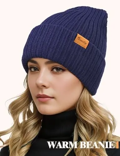 Beanie Hats for Men Women Fleece Winter Hat Chunky Knit Skull Stocking Caps for Guys Thermal Snow Hat Heated Cuffed Gift - 3