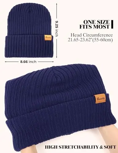 Beanie Hats for Men Women Fleece Winter Hat Chunky Knit Skull Stocking Caps for Guys Thermal Snow Hat Heated Cuffed Gift - 6