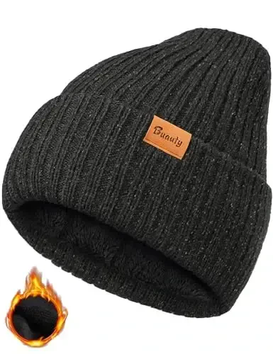 Beanie Hats for Men Women Fleece Winter Hat Chunky Knit Skull Stocking Caps for Guys Thermal Snow Hat Heated Cuffed Gift 
