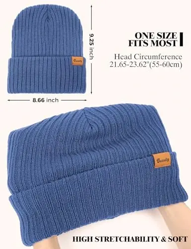 Beanie Hats for Men Women Fleece Winter Hat Chunky Knit Skull Stocking Caps for Guys Thermal Snow Hat Heated Cuffed Gift - 6