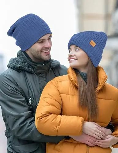 Beanie Hats for Men Women Fleece Winter Hat Chunky Knit Skull Stocking Caps for Guys Thermal Snow Hat Heated Cuffed Gift - 7