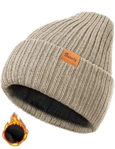Beanie Hats for Men Women Fleece Winter Hat Chunky Knit Skull Stocking Caps for Guys Thermal Snow Hat Heated Cuffed Gift 