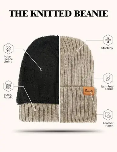 Beanie Hats for Men Women Fleece Winter Hat Chunky Knit Skull Stocking Caps for Guys Thermal Snow Hat Heated Cuffed Gift - 4