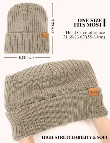 Beanie Hats for Men Women Fleece Winter Hat Chunky Knit Skull Stocking Caps for Guys Thermal Snow Hat Heated Cuffed Gift - 5