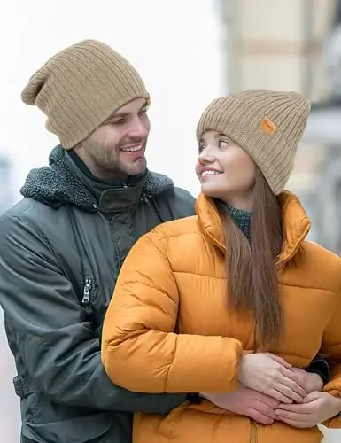 Beanie Hats for Men Women Fleece Winter Hat Chunky Knit Skull Stocking Caps for Guys Thermal Snow Hat Heated Cuffed Gift - 6