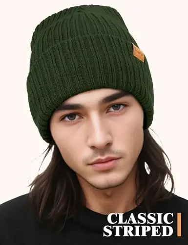 Beanie Hats for Men Women Fleece Winter Hat Chunky Knit Skull Stocking Caps for Guys Thermal Snow Hat Heated Cuffed Gift - 2