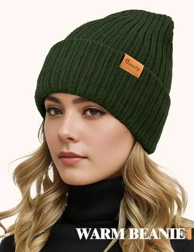 Beanie Hats for Men Women Fleece Winter Hat Chunky Knit Skull Stocking Caps for Guys Thermal Snow Hat Heated Cuffed Gift - 3