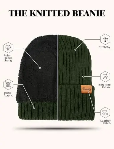 Beanie Hats for Men Women Fleece Winter Hat Chunky Knit Skull Stocking Caps for Guys Thermal Snow Hat Heated Cuffed Gift - 5