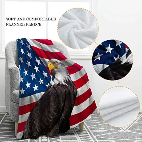 Jekeno American Flag Gifts Blanket for Men Women, Eagle USA Flag Throw Blankets for Adult Kids Boys Girls, Christmas Birthday Independence Day American Decor Gifts for Home Bed Couch - 3
