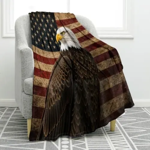 Jekeno Eagle Gifts Blanket American Flag Throw Blanket | 50x60 Inch Flannel American Flag Bald Eagle Blanket Gifts for Men Women Patriots Birthday 