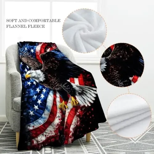 Jekeno Eagle Gifts Blanket American Flag Throw Blanket | 50x60 Inch Flannel Eagle American Flag Blanket Gifts for Men Dad Veterans Patriotic Birthday - 2