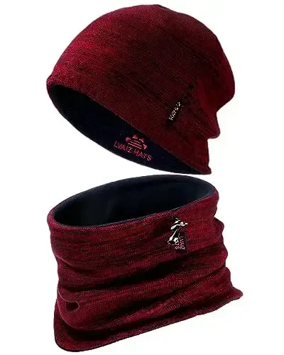 Winter Beanie Hat Scarf for Men Women Knit Thick Fleece Lined Warm Windproof Ski Skull Cap Neck Warmer Gaiter Face Scarf Set - WINTER
