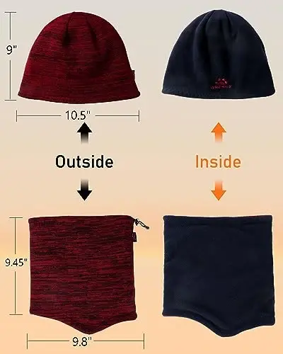 Winter Beanie Hat Scarf for Men Women Knit Thick Fleece Lined Warm Windproof Ski Skull Cap Neck Warmer Gaiter Face Scarf Set - 5