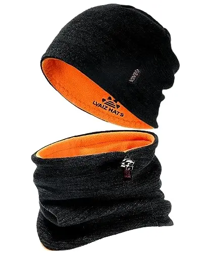Winter Beanie Hat Scarf for Men Women Knit Thick Fleece Lined Warm Windproof Ski Skull Cap Neck Warmer Gaiter Face Scarf Set 