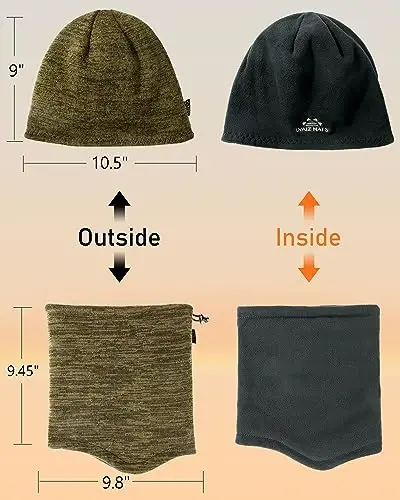 Winter Beanie Hat Scarf for Men Women Knit Thick Fleece Lined Warm Windproof Ski Skull Cap Neck Warmer Gaiter Face Scarf Set - 5