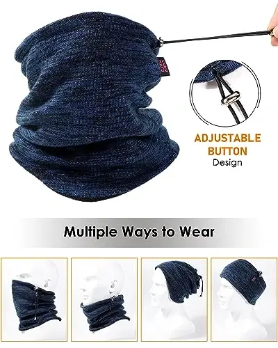 Winter Beanie Hat Scarf for Men Women Knit Thick Fleece Lined Warm Windproof Ski Skull Cap Neck Warmer Gaiter Face Scarf Set - 3