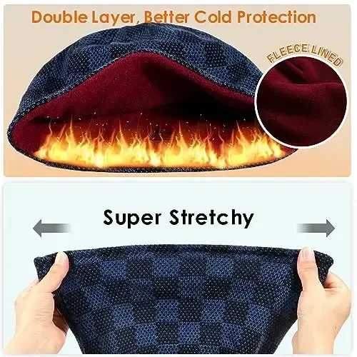 Winter Beanie Hat for Men Women Fleece Lined Thick Warm Plaid Knitted Skull Beanie Reversible Outdoor Windproof Ski Watch Cap - 4