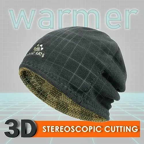 Winter Beanie Hat for Men Women Fleece Lined Thick Warm Plaid Knitted Skull Beanie Reversible Outdoor Windproof Ski Watch Cap - 2