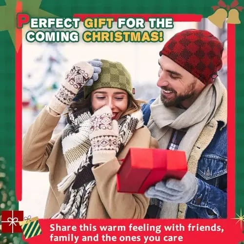 Winter Beanie Hat for Men Women Fleece Lined Thick Warm Plaid Knitted Skull Beanie Reversible Outdoor Windproof Ski Watch Cap - 6