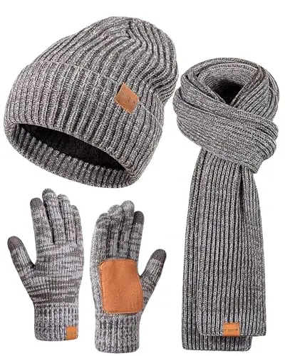 Winter Hat Gloves Scarf Set for Men Women, Mens Beanie Long Scarf Touchscreen Gloves for Cold Weather, 3 in 1 Warm Gift Set - 7