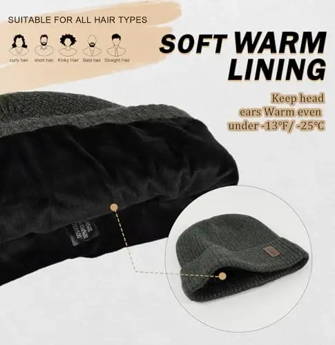 Wmcaps Warm Beanie for Men Women, Fleece Lined Beanie Warm Winter Caps Unisex Fashion Knit Cuffed Cap - 2