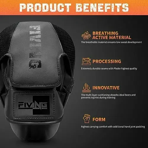 Boxing Pads for Men, Women, & Kids, Leather Focus Mitts for Martial Arts, Boxing Training, Curved Punch Mitts for Karate, Kickboxing,Muay Thai, Taekwondo - 2