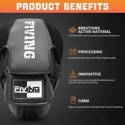 Boxing Pads for Men, Women, & Kids, Leather Focus Mitts for Martial Arts, Boxing Training, Curved Punch Mitts for Karate, Kickboxing,Muay Thai, Taekwondo - 2