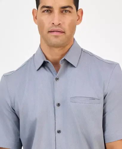 Men's Short-Sleeve Modern Stretch Dobby Shirt, Created for Modazone - Grey Combo - 3