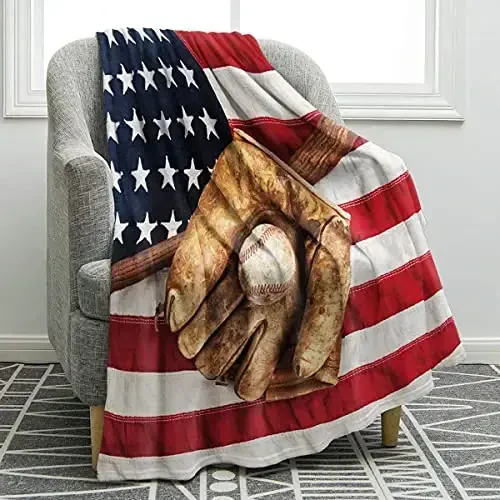 Jekeno American Flag Baseball Gifts for Men Boys Girls Women, USA Flag Throw Blankets Sport Gifts for Softball Players, Christmas Birthday Independence Day Baseball Decor Gifts for Home Bed Couch - 4