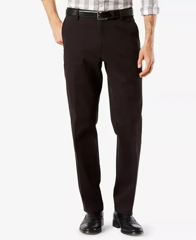 Men's Easy Straight Fit Khaki Stretch Pants - Black - 1
