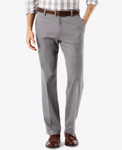 Men's Easy Straight Fit Khaki Stretch Pants - Burma Grey 