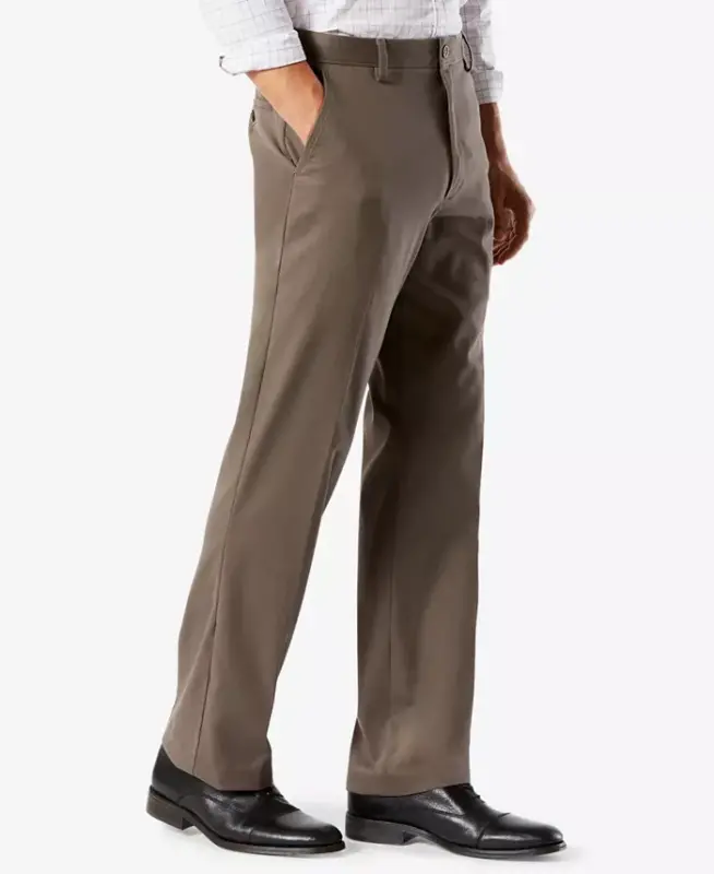 Men's Easy Classic Pleated Fit Khaki Stretch Pants - Dark Pebble - 2