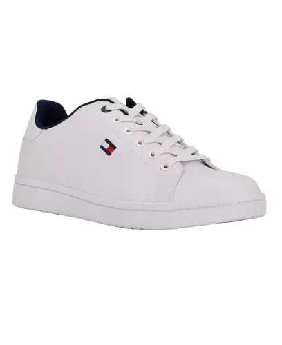 Men's Lendar Flag Logo Lace Up Sneakers - White, Navy Multi - 1