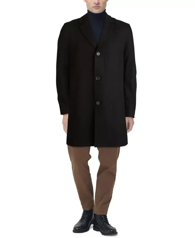 Men's Melton Classic-Fit Topcoat - Black - 1