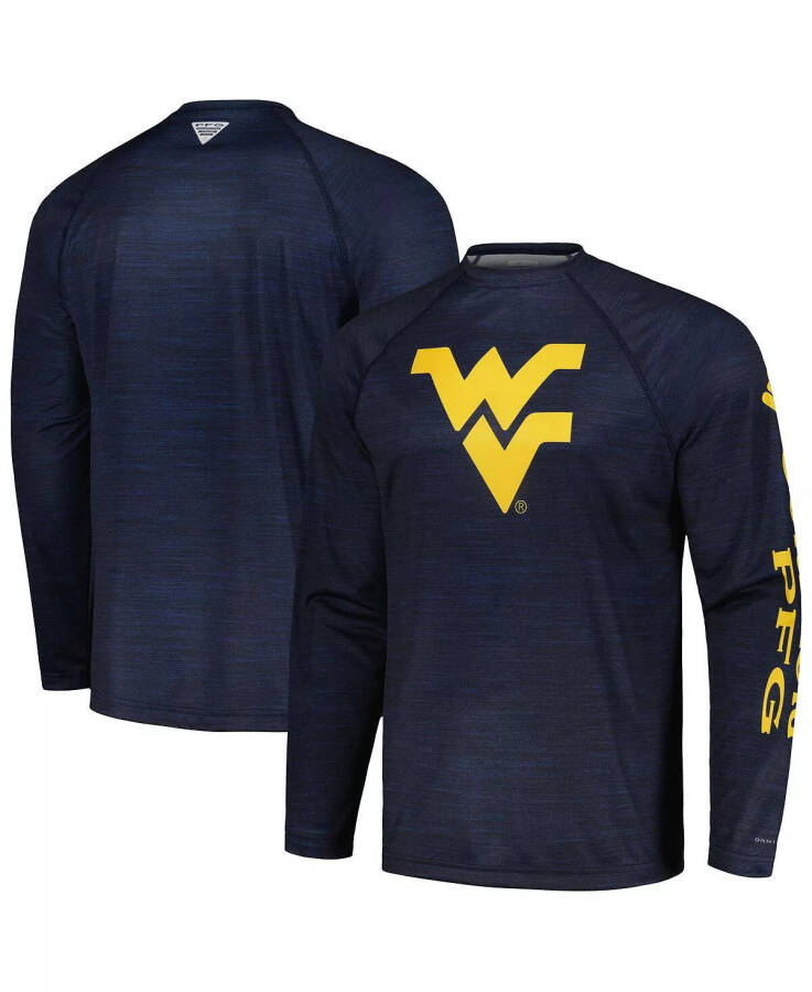 Erkekler Navy West Virginia Mountaineers PFG Terminal Tackle Omni-Shade Raglan Uzun Kollu T-shirt Navy - 1