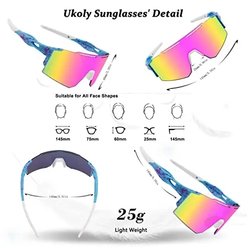Ukoly Cycling Sunglasses for Men Women with 3 Interchangeable Lenses, Polarized Sports Sunglasses, Baseball Sunglasses - 5