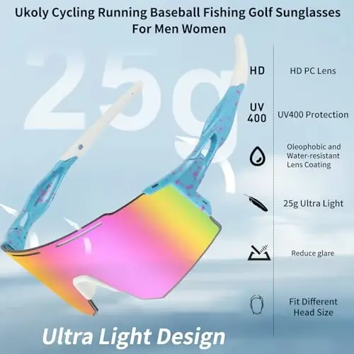Ukoly Sport Sunglasses for Men and Women,HD PC Lens UV400 Protection | Sun Glasses for Running Cycling Baseball Fishing Golf Hiking,with 1 Lens or 3 Interchangeable Lens - 1