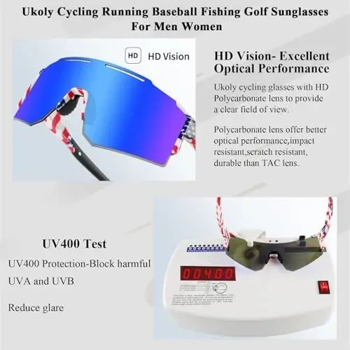 Ukoly Sport Sunglasses for Men and Women,HD PC Lens UV400 Protection | Sun Glasses for Running Cycling Baseball Fishing Golf Hiking,with 1 Lens or 3 Interchangeable Lens - UKOLY (1)