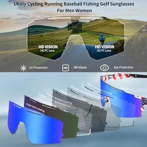 Ukoly Sport Sunglasses for Men and Women,HD PC Lens UV400 Protection | Sun Glasses for Running Cycling Baseball Fishing Golf Hiking,with 1 Lens or 3 Interchangeable Lens - 3