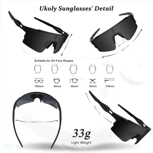 Ukoly Sport Sunglasses for Men and Women,HD PC Lens UV400 Protection | Sun Glasses for Running Cycling Baseball Fishing Golf Hiking,with 1 Lens or 3 Interchangeable Lens - 5